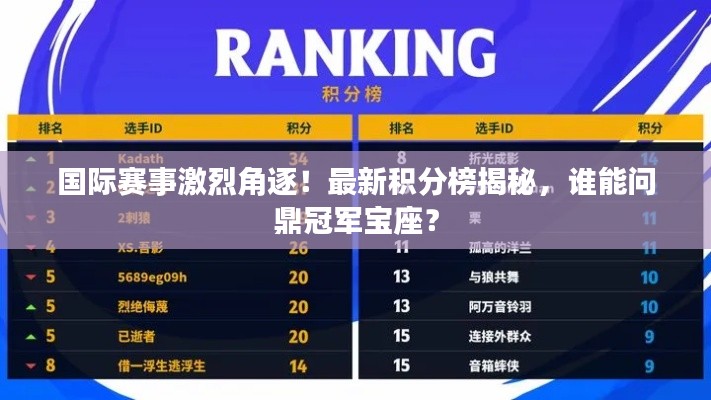 国际赛事激烈角逐！最新积分榜揭秘，谁能问鼎冠军宝座？
